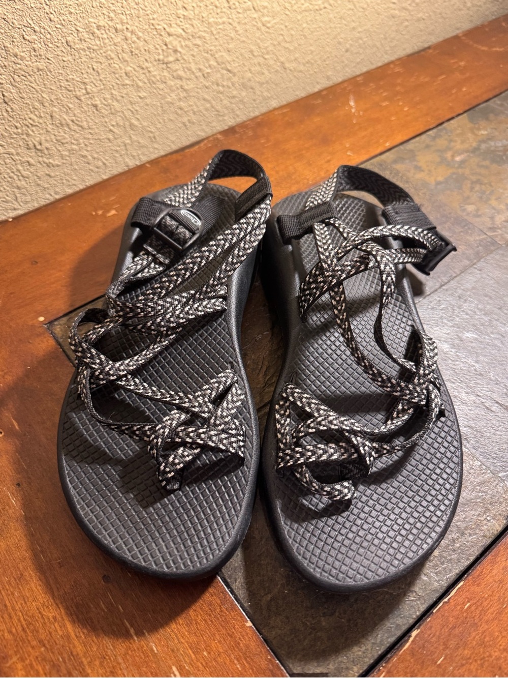 Chaco Women's Black and White Braided Strap Sandals